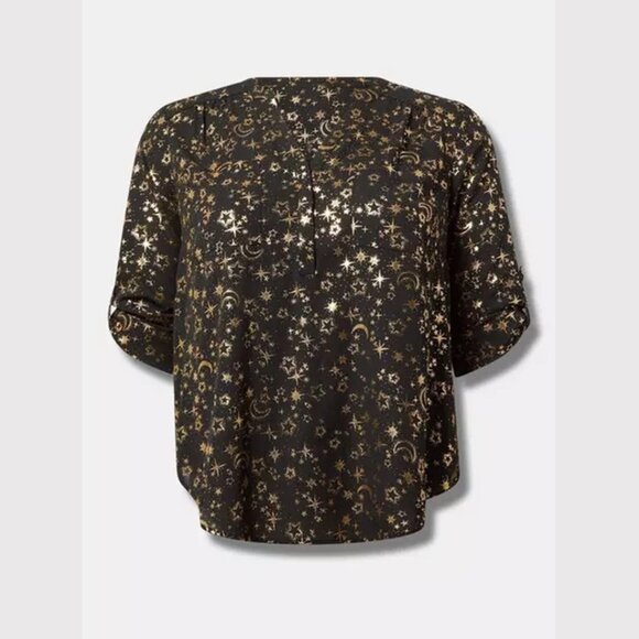 Torrid - Harper 3/4 Sleeve Pullover Blouse in Gold Foil Pointillism Stars - Picture 15 of 15